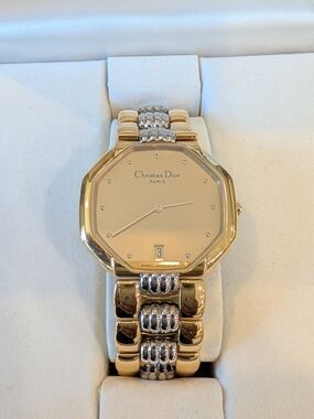 Christian Dior Vintage Gold & Silver Two-Tone Octagonal Watch